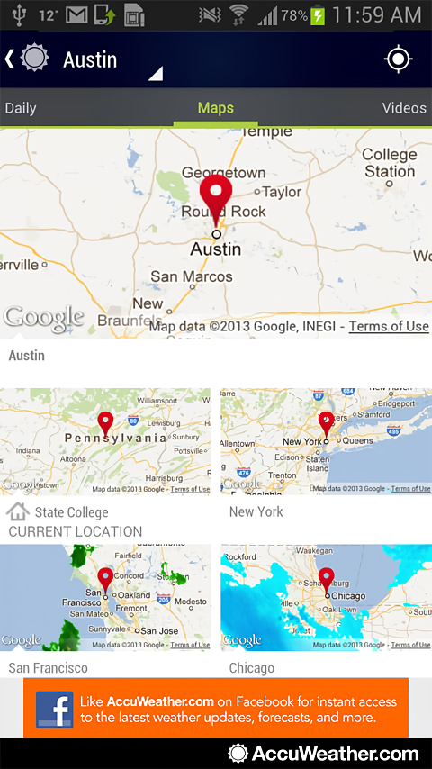 AccuWeather for Android in 2013 – Maps