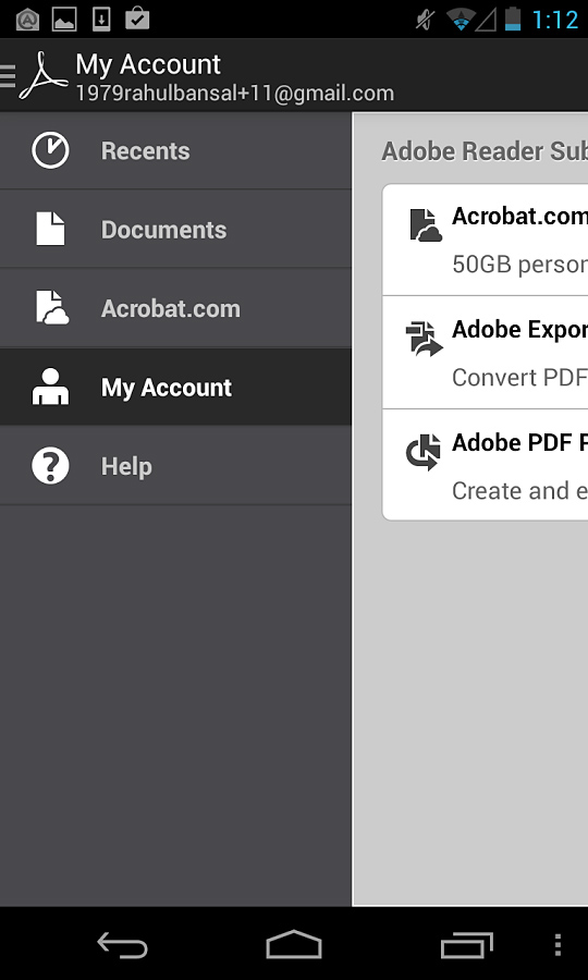 Adobe Reader for Android in 2013 – My Account