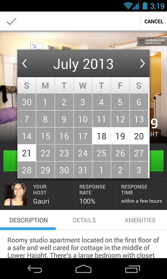 Airbnb for Android in 2013 – Calendar