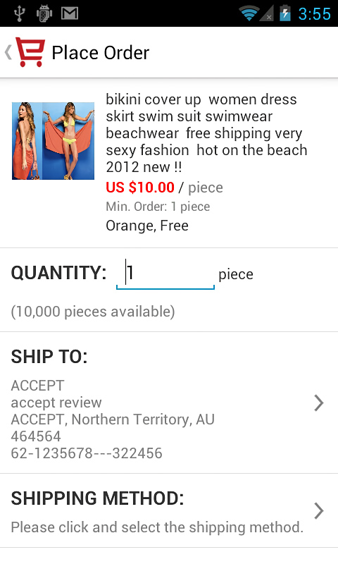 AliExpress for Android in 2013 – Place Order