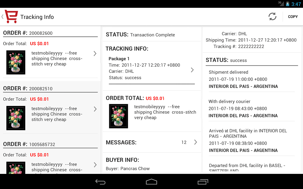 AliExpress for Android in 2013 – Tracking Info
