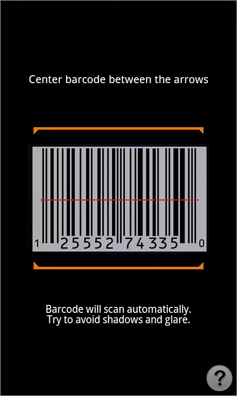 Amazon for Android in 2013 – Center barcode between the arrows