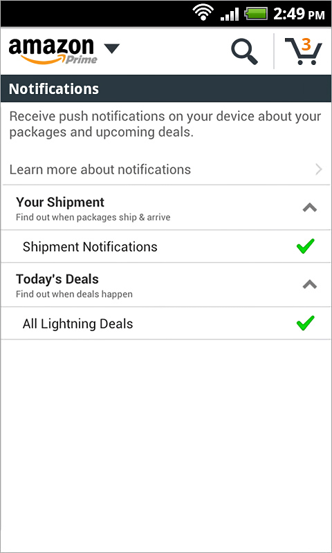 Amazon for Android in 2013 – Notifications