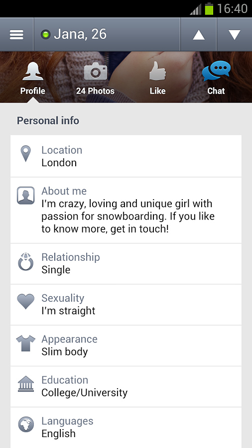 Badoo for Android in 2013 – Profile