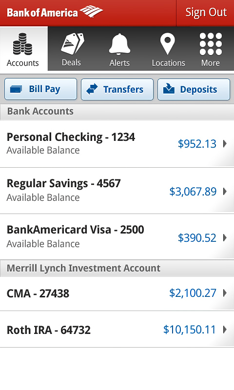 Bank of America for Android in 2013 – Accounts