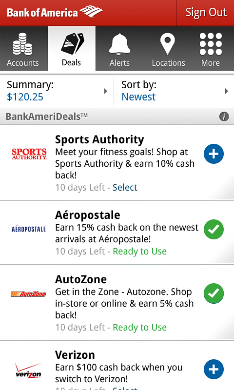 Bank of America for Android in 2013 – Deals