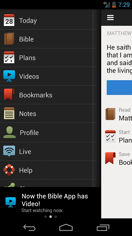 Bible for Android in 2013 – Menu