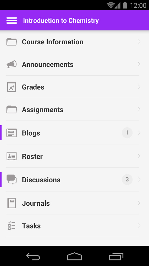 Blackboard Mobile Learn for Android in 2013 – Introduction to Chemistry