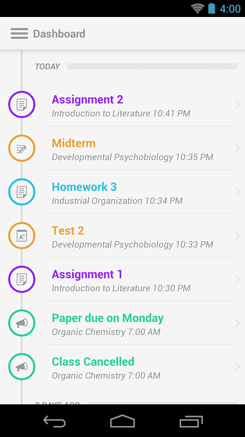 Blackboard Mobile Learn for Android in 2013 – Dashboard