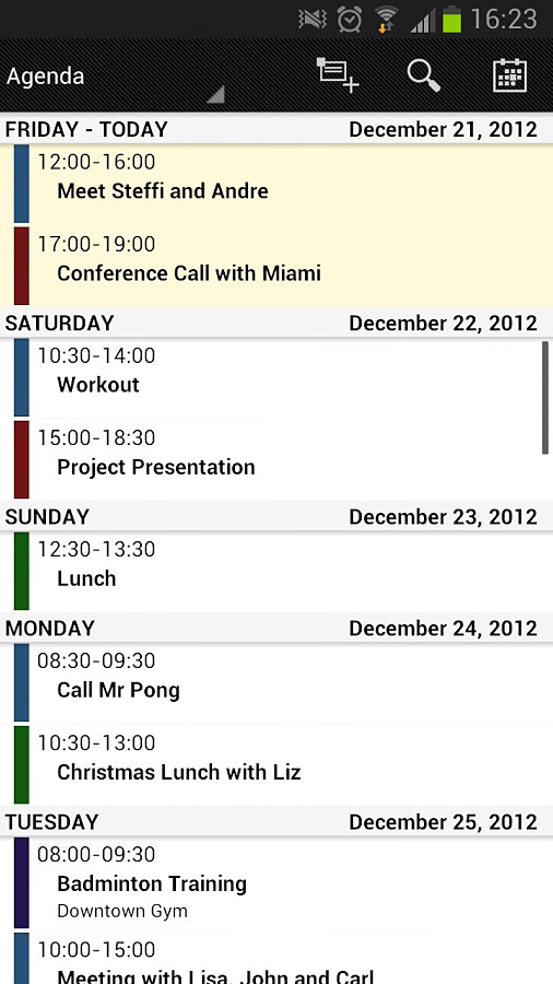 Business Calendar Pro for Android in 2013 – Agenda