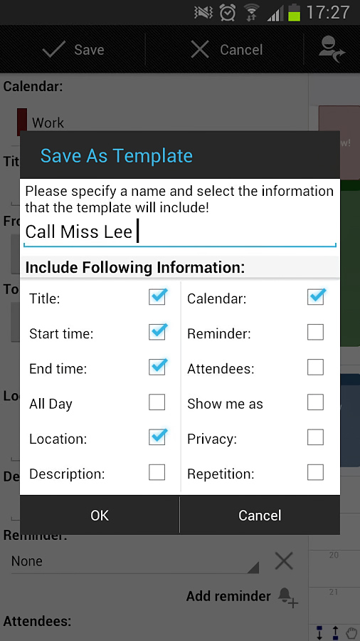 Business Calendar Pro for Android in 2013 – Save As Template