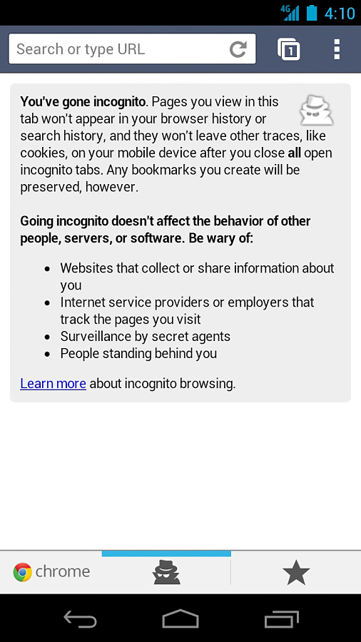 Chrome Beta for Android in 2013 – Incognito