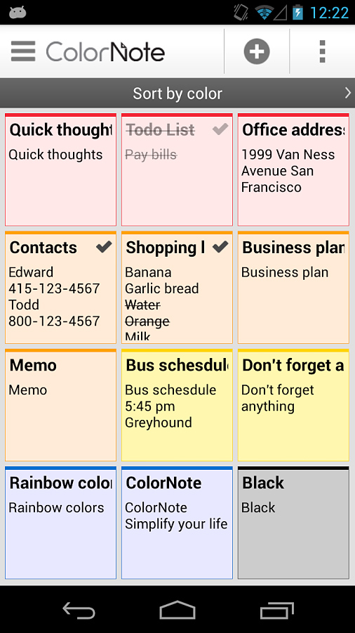 ColorNote for Android in 2013 – Sort by color