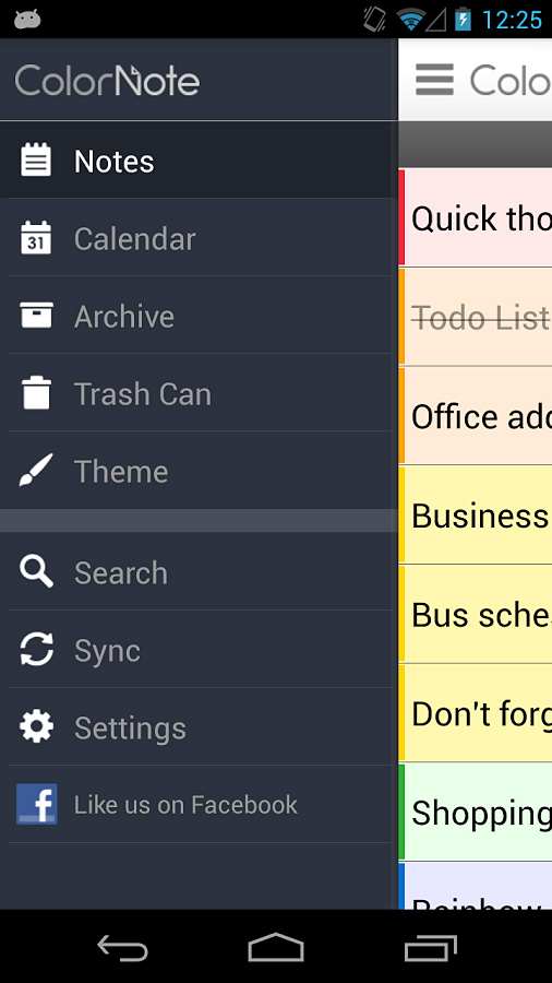 ColorNote for Android in 2013 – Menu