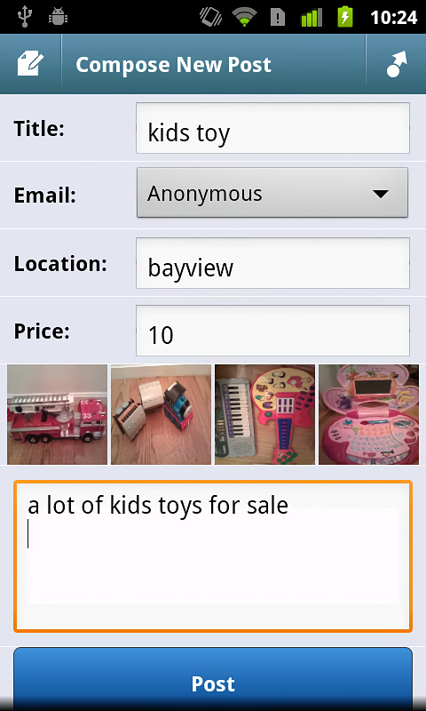 Craigslist Mobile for Android in 2013 – Compose new post