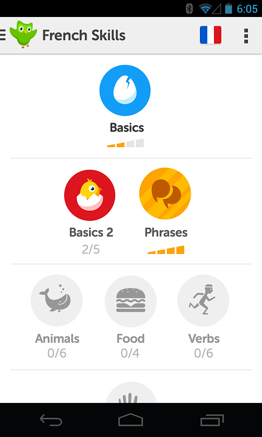 Duolingo for Android in 2013 – French Skills