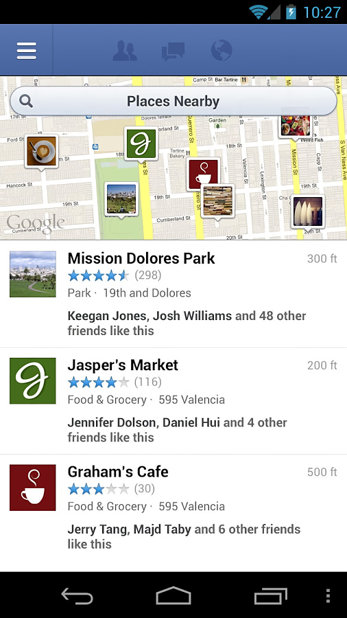 Facebook for Android in 2013 – Places Nearby