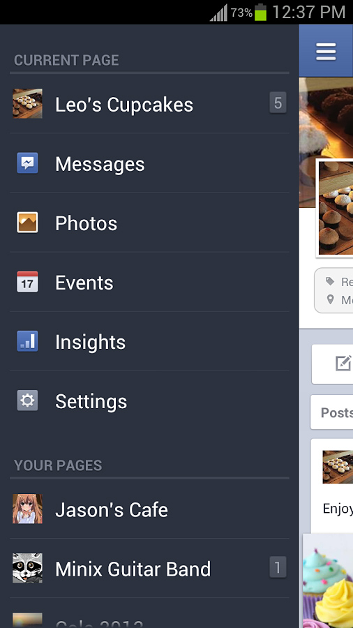 Facebook Pages Manager for Android in 2013 – Menu