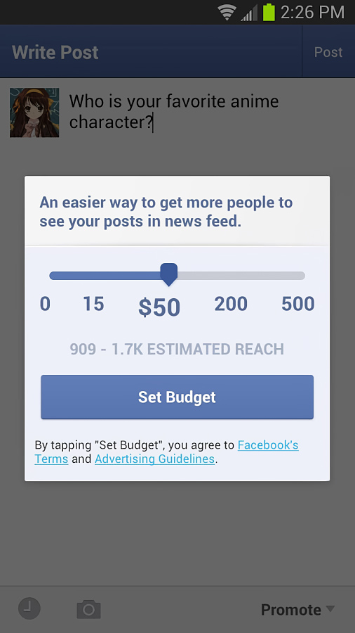 Facebook Pages Manager for Android in 2013 – Set Budget