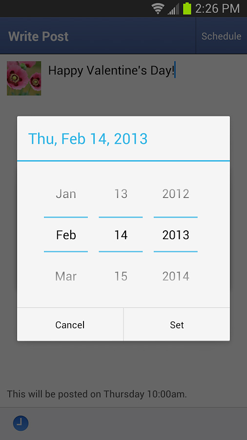 Facebook Pages Manager for Android in 2013 – Calendar