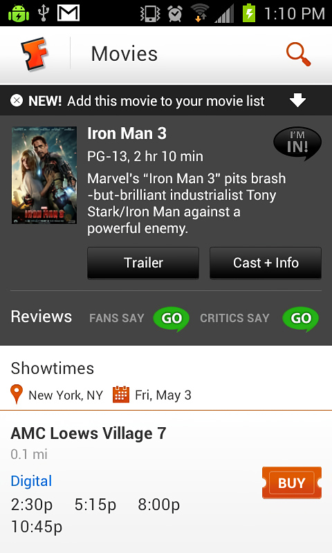 Fandango Movies for Android in 2013 – Movies