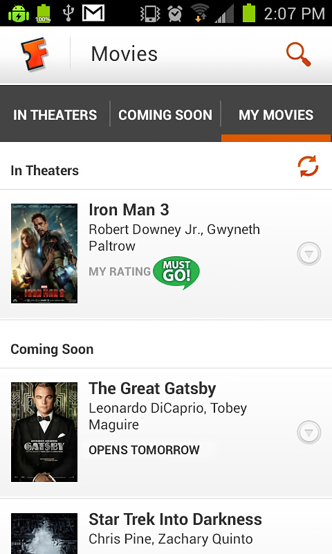 Fandango Movies for Android in 2013 – My Movies