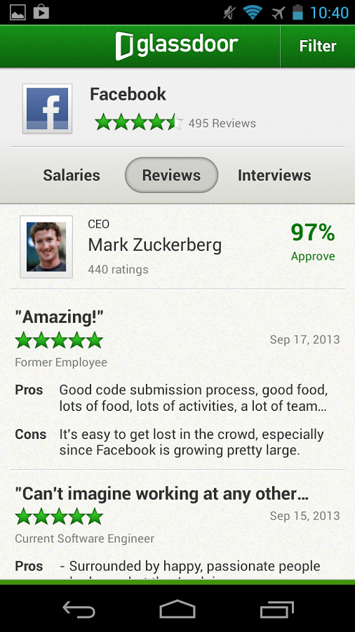Glassdoor for Android in 2013 – Facebook