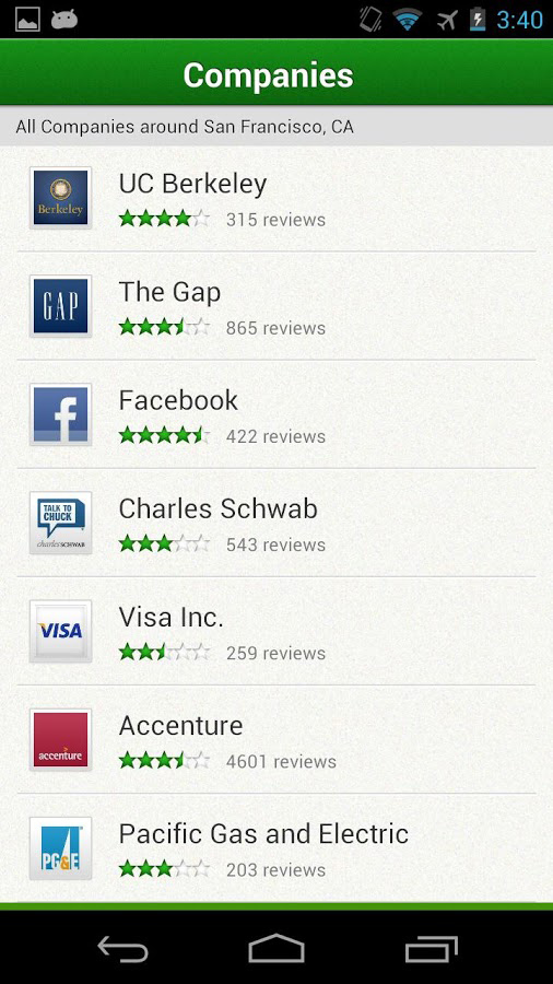 Glassdoor for Android in 2013 – Companies