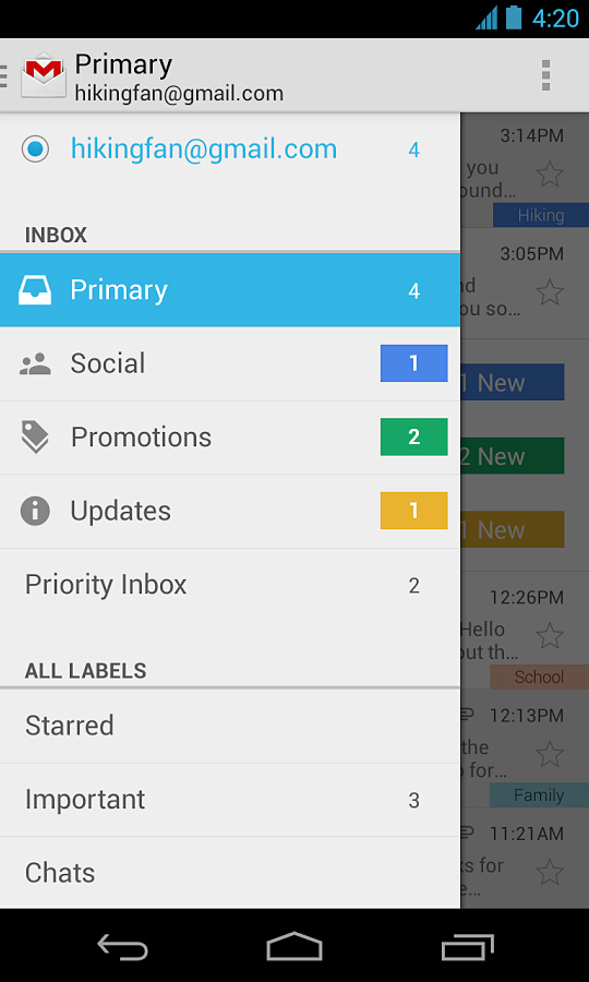 Gmail for Android Mobile in 2013 – Primary