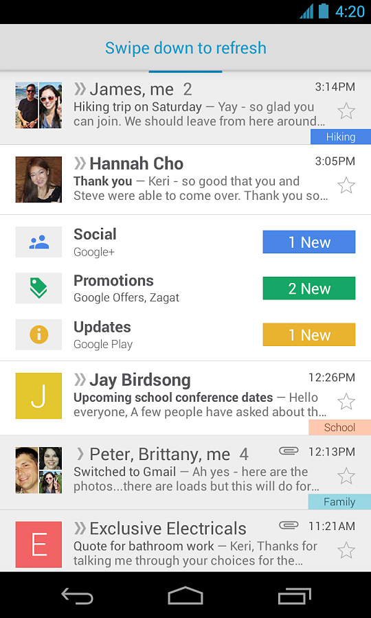 Gmail for Android Mobile in 2013 – Swipe down to refresh