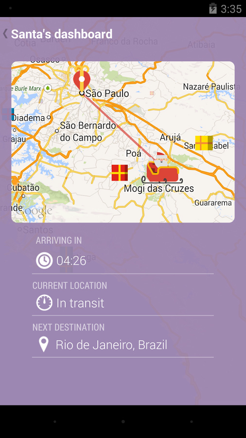 Google Santa Tracker for Android in 2013 – Santa's dashboard