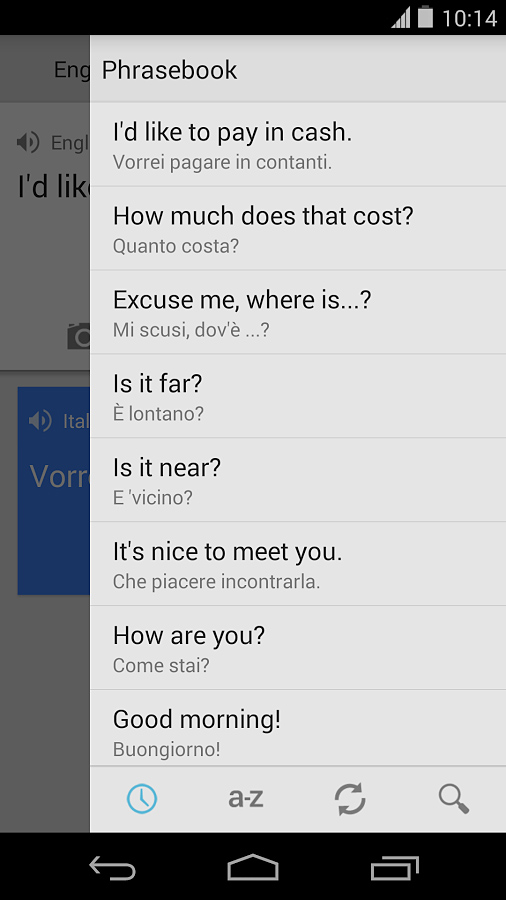 Google Translate for Android in 2013 – Phrasebook