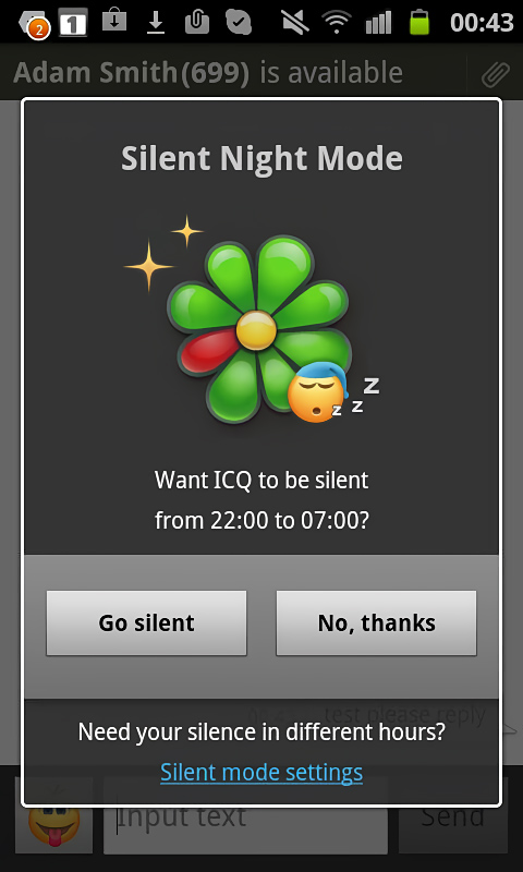 ICQ for Android in 2013 – Silent Night Mode