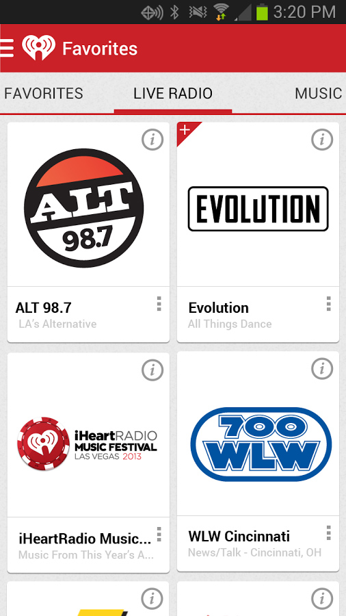 iHeartRadio for Android in 2013 – Favorites