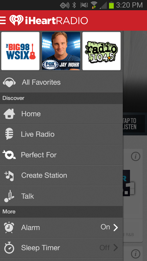 iHeartRadio for Android in 2013 – Menu