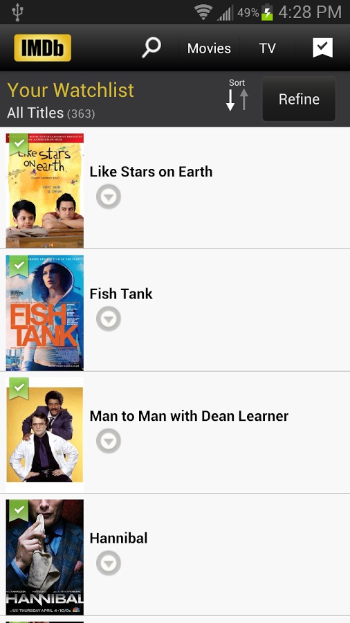 IMDb for Android in 2013 – Your Watchlist