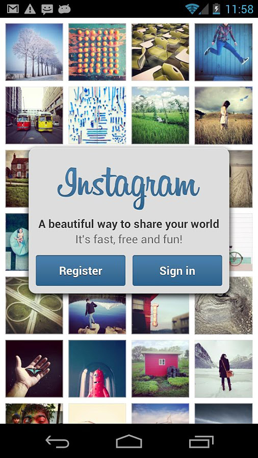 Instagram for Android in 2013 – Register – Sign In