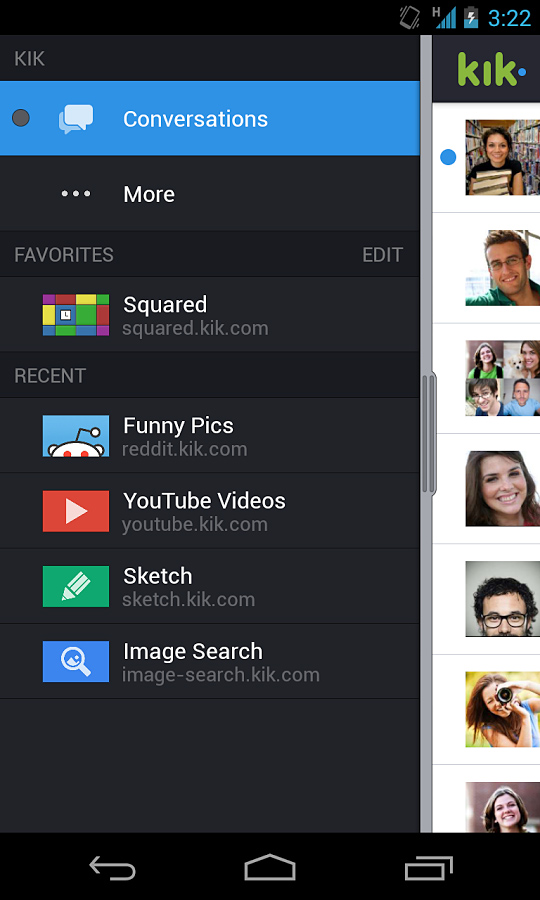 Kik for Android in 2013 – Navigation