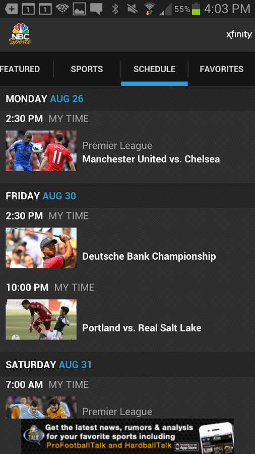 NBC Sports Live Extra for Android in 2013 – Schedule