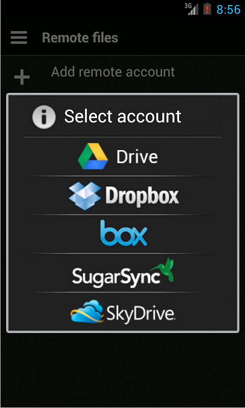 OfficeSuite Pro 7 for Android in 2013 – Select account