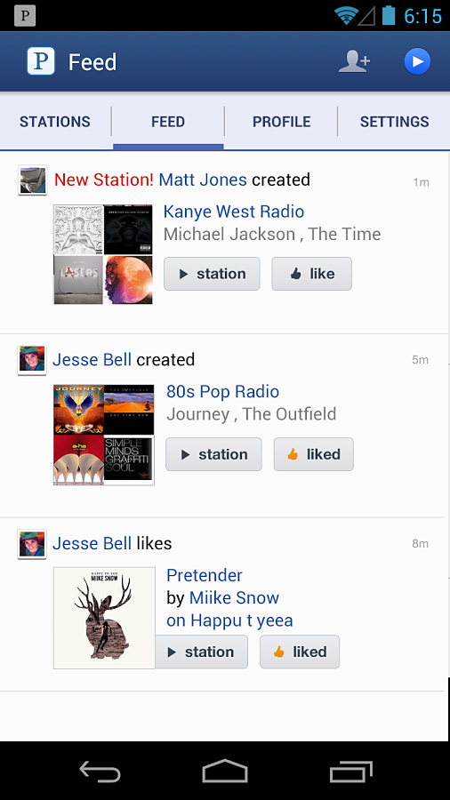 Pandora Radio for Android in 2013 – Feed