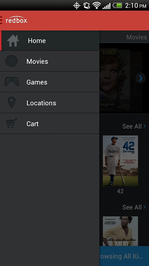 Redbox for Android in 2013 – Menu