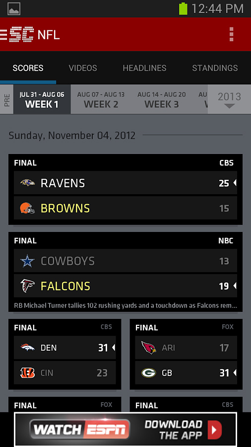 ScoreCenter for Android in 2013 – Scores