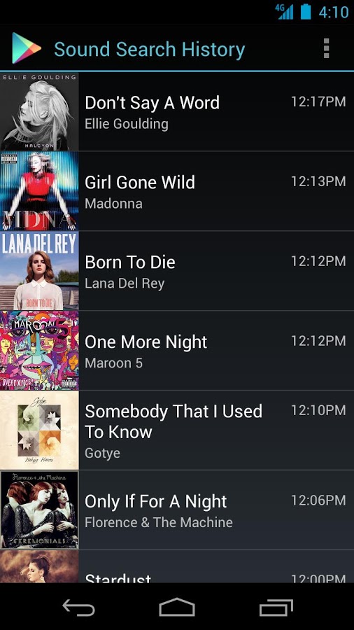 Sound Search for Google Play for Android in 2013 – Sound Search History