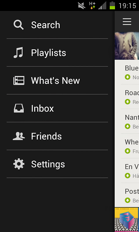 Spotify for Android in 2013 – Menu