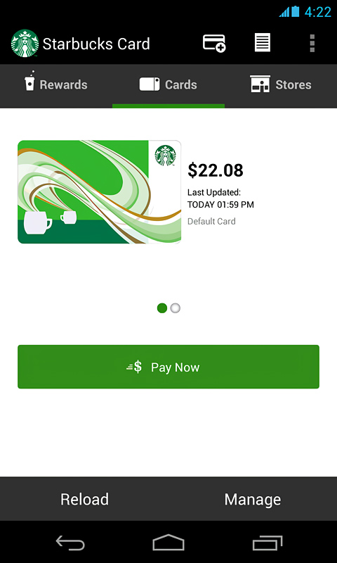 Starbucks for Android in 2013 – Cards
