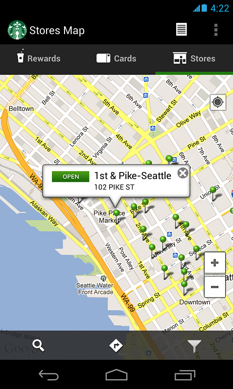 Starbucks for Android in 2013 – Stores Map