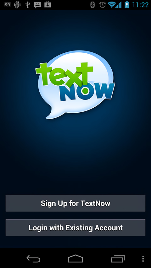 TextNow for Android in 2013 – Sign Up