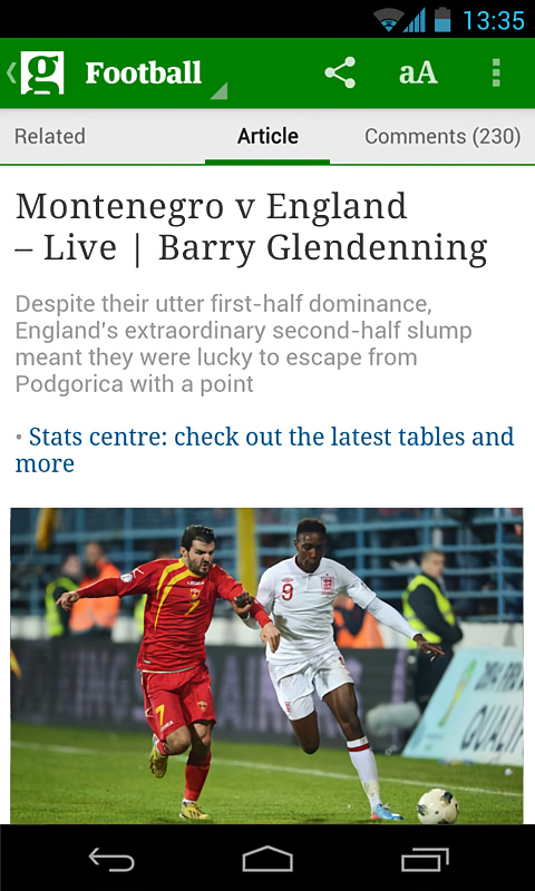 The Guardian for Android in 2013 – Football