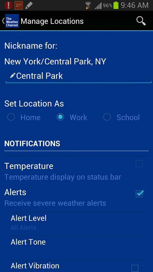 The Weather Channel for Android in 2013 – Manage Locations